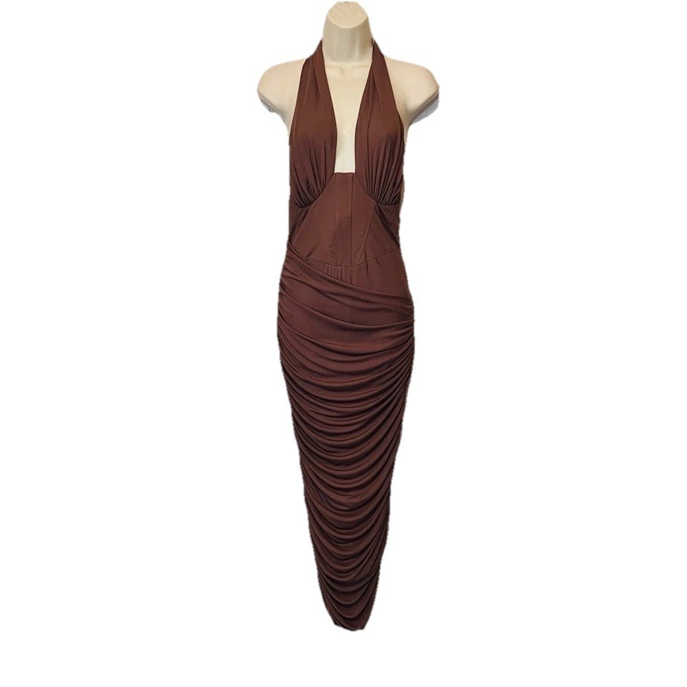 ASOS Design Halter Dress, Form Fitting, Color Brown, Size 0 - Picture 2 of 13